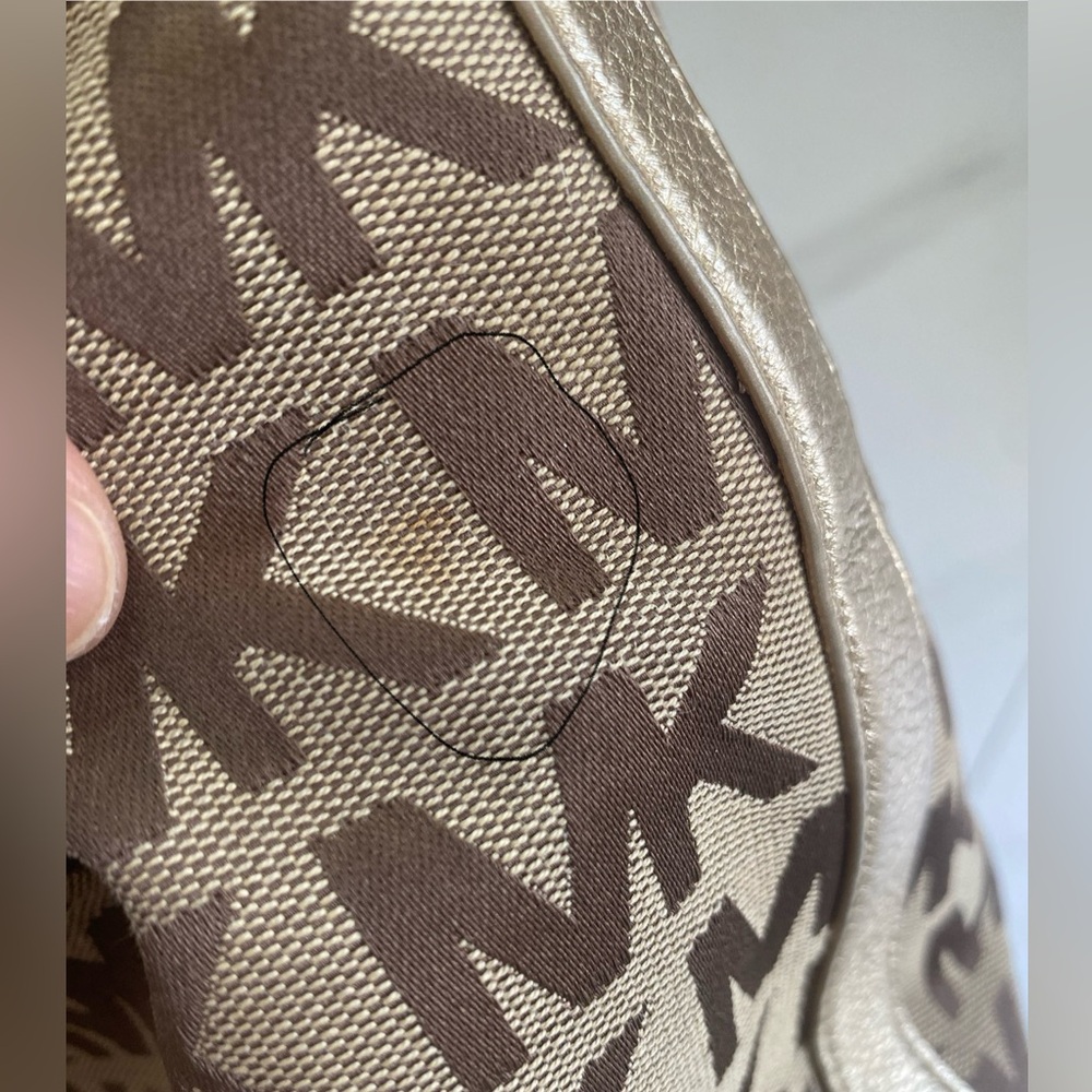 Michael Kors Brown and Gold Tote Bag with Signature MK Design - Picture 12 of 16